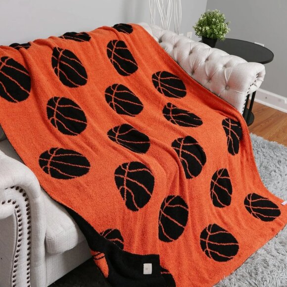 New Orange & Black Super Lux Basketball Throw Blanket Ultra Soft, Cozy Sports - Picture 2 of 5